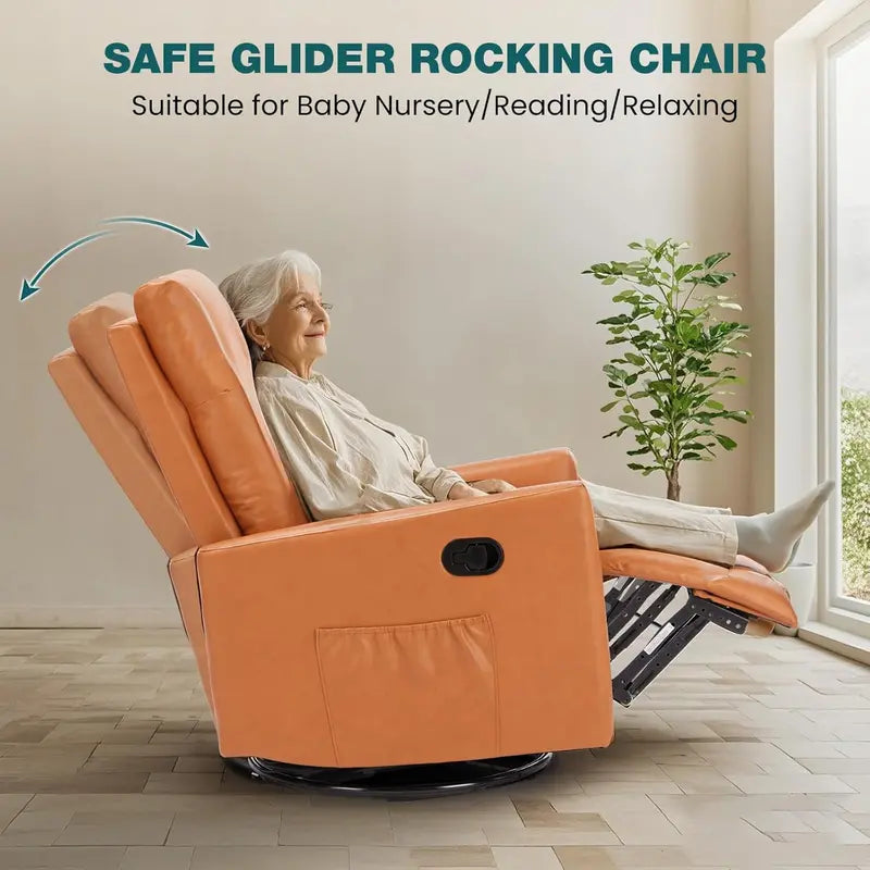Extra-Large Swivel Rocking Recliner with Extended Footrest | High-Back Grey Upholstered Glider for Nurseries, Bedrooms, or Living Areas — Deep-Seat Comfort Design