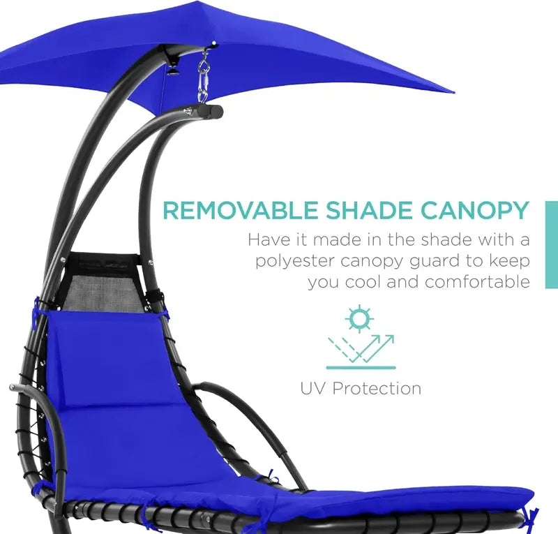 Best Choice Products Curved Hanging Steel Chaise Lounge Swing  Charcoal Gray with Pillow & Canopy