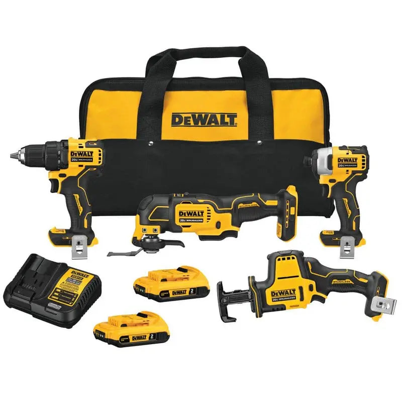DEWALT ATOMIC 20V MAX Cordless Brushless 4 Tool Combo Kit, (2) 2.0Ah Batteries, Charger, and Bag DCK489D2