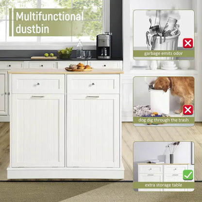 LOUVIXA Double Hidden Trash Can Cabinet  Tilt-Out Organizer with Two Integrated Waste Bins