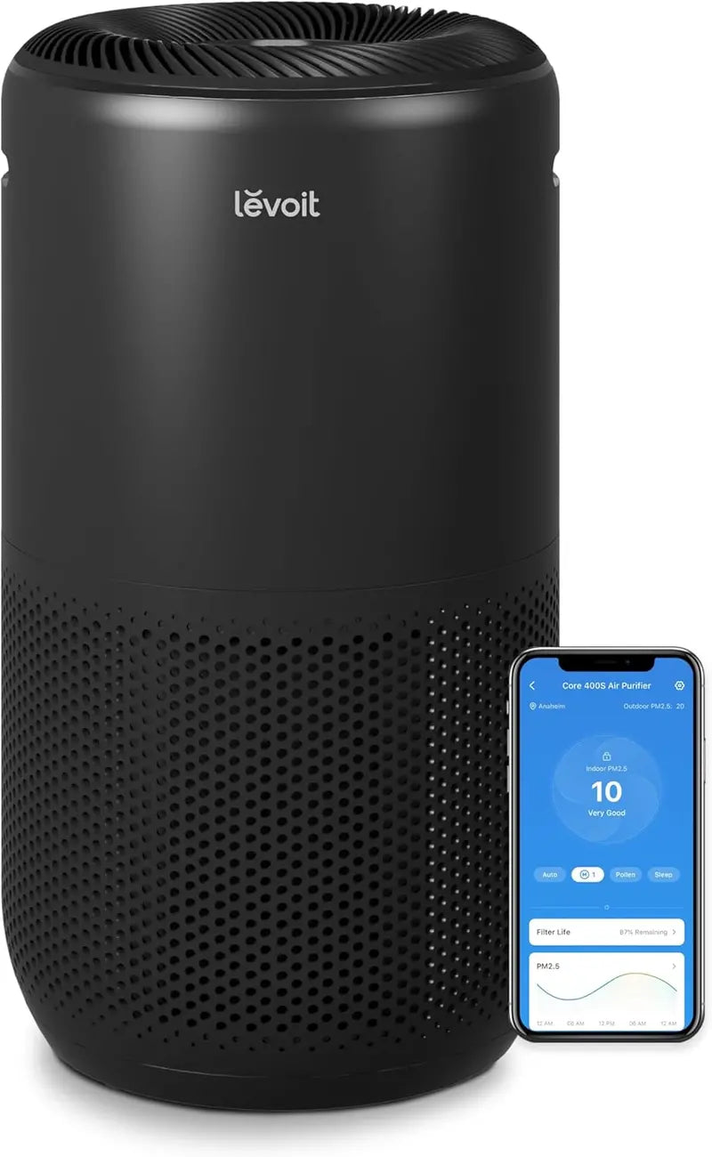 Levoit Core400S-P Smart Air Purifier: AHAM-Certified, Auto Mode & Real-Time Air Quality Monitor for Large Rooms (1,733 sq. ft), Pet Allergy & Smoke Relief