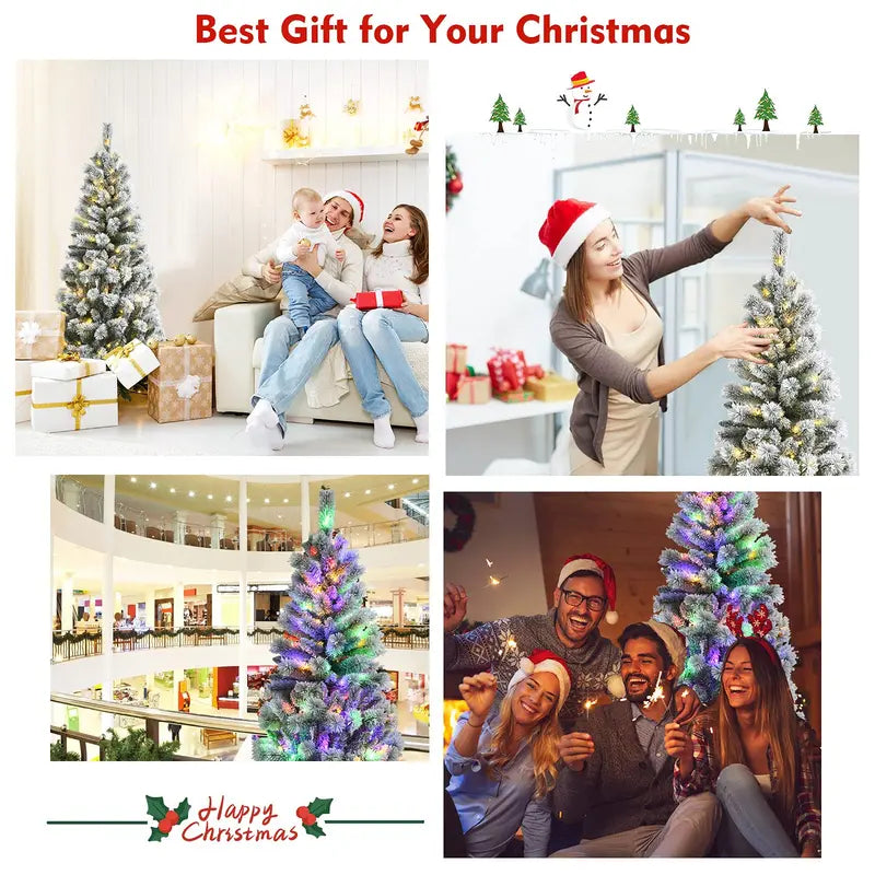 5-Foot Premium Pre-Lit Snow-Flocked Artificial Christmas Tree with 140 RGB LEDs & 9 Lighting Effects