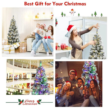 5-Foot Premium Pre-Lit Snow-Flocked Artificial Christmas Tree with 140 RGB LEDs & 9 Lighting Effects