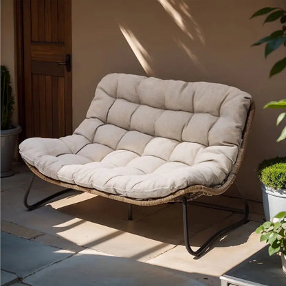 Crestlive All-Weather Outdoor Loveseat  Rattan Weave with Plush Cushions, Beige Patio Sofa