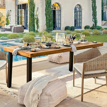 Devoko Acacia Wood Dining Table for 6 — Indoor/Outdoor Use with Sandblasted Iron Legs