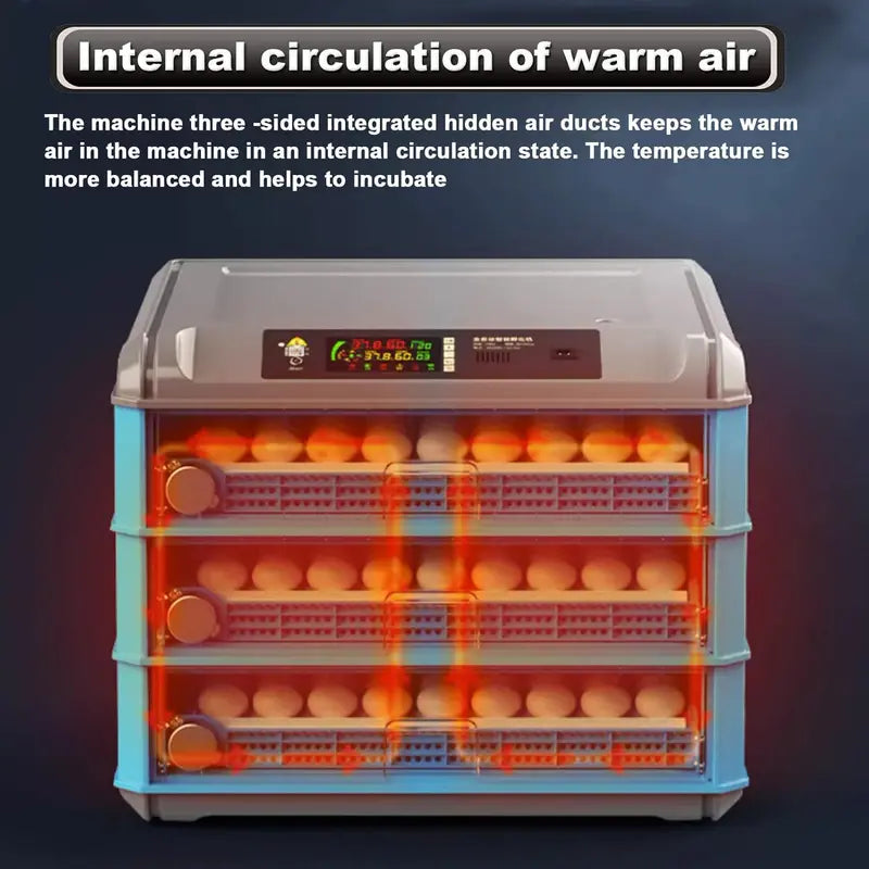 Digital Egg Incubator — 192/256/500 Capacity, Auto-Turn, Temp/Humidity Control & LED Display