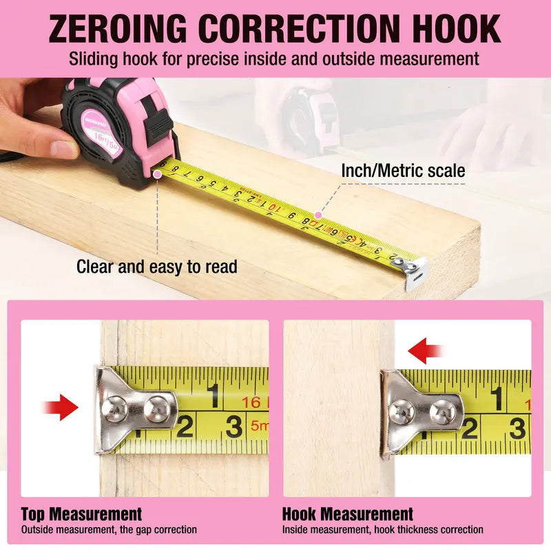WORKPRO 16-Foot Tape Measure — Thumb Lock, Belt Clip, Dual Inch/Metric Scale, ±1mm Accuracy
