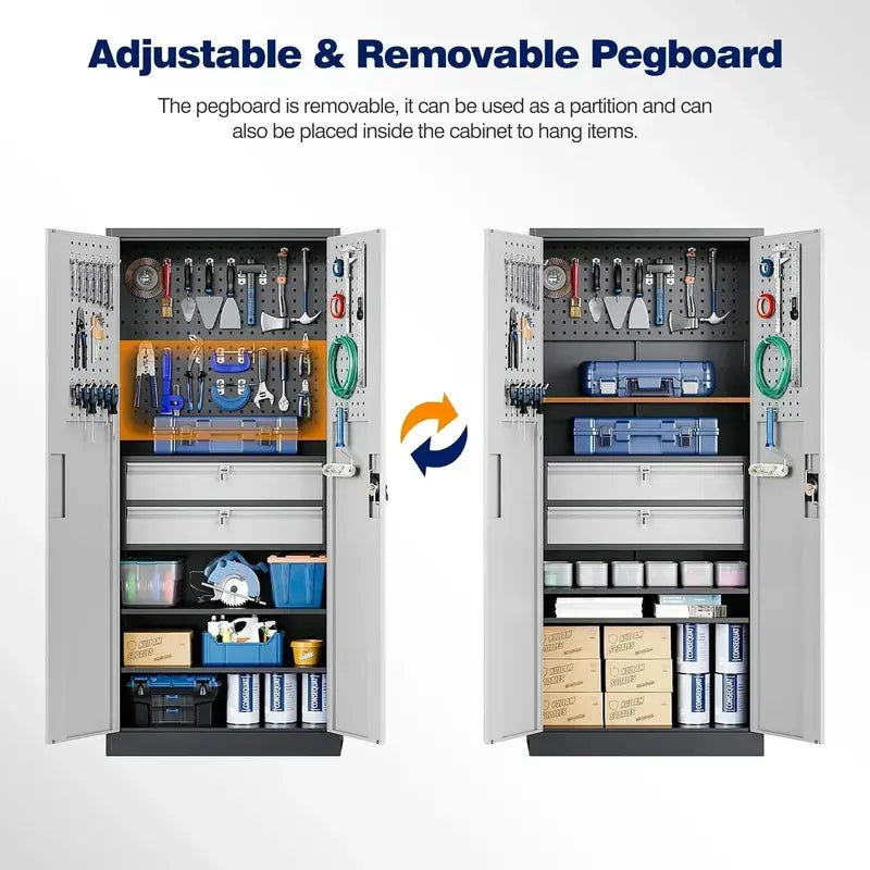 Yizosh Heavy-Duty Steel Garage Cabinet with Locking Doors  Industrial Tool Storage Unit