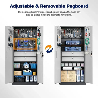 Yizosh Heavy-Duty Steel Garage Cabinet with Locking Doors  Industrial Tool Storage Unit