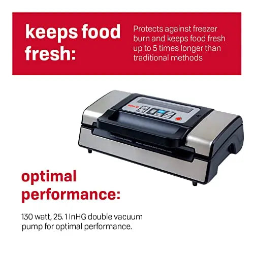 Nesco VS-12 Deluxe Vacuum Sealer  130W, Includes Starter Bag Kit & Clear Viewing Lid