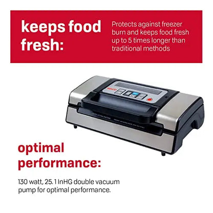 Nesco VS-12 Deluxe Vacuum Sealer  130W, Includes Starter Bag Kit & Clear Viewing Lid