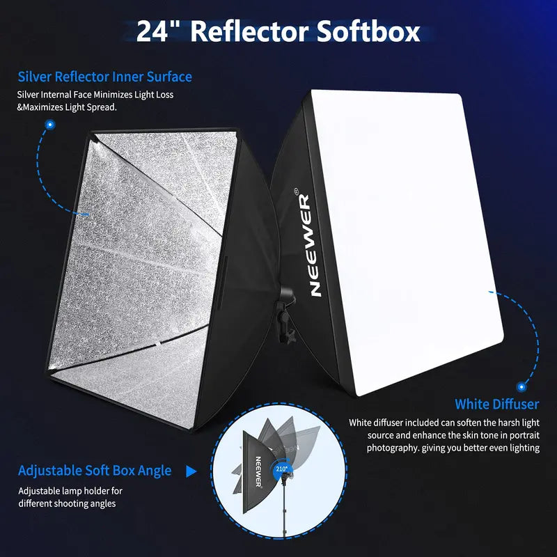 NEEWER Professional Photography Lighting Kit  Includes Softbox Lights, Light Stands, and Collapsible Backdrops