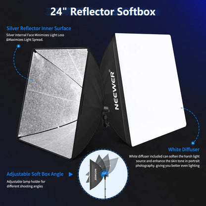 NEEWER Professional Photography Lighting Kit  Includes Softbox Lights, Light Stands, and Collapsible Backdrops