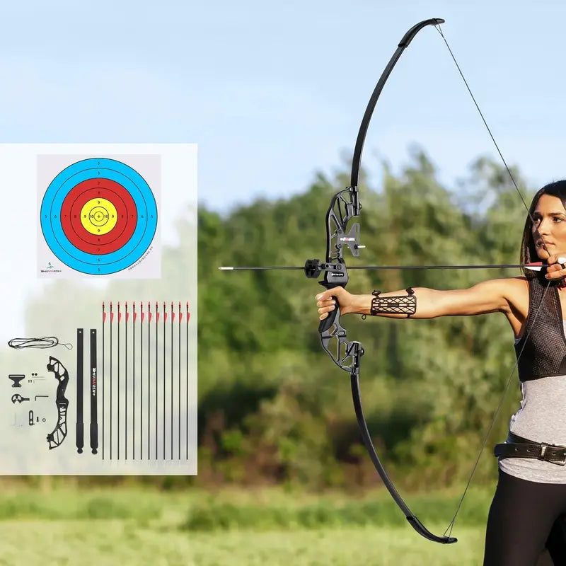 55 lb Recurve Bow & Arrow Set  Fiberglass Arrows Included, Everfit Youth/Adult Archery Kit