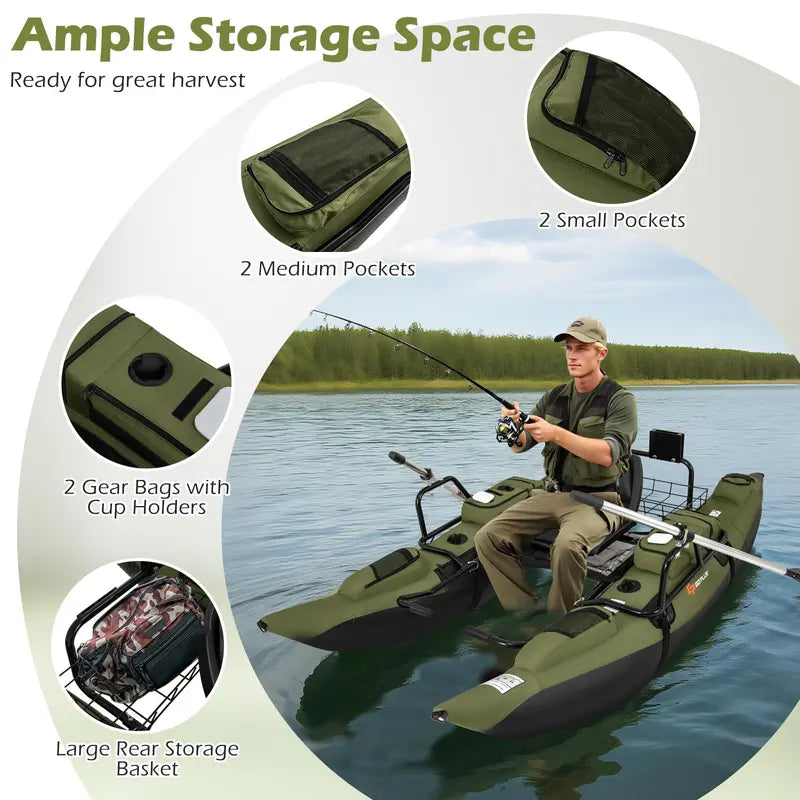 Premium Inflatable Fishing Float Tube Kit with Pump, Paddles, Fish Ruler, and 400-Pound Load Limit