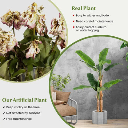 5.5-Foot Lifelike Artificial Banana Tree with Planter