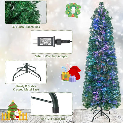 5-Foot Fiber-Optic Pencil-Style Christmas Tree for Compact Holiday Spaces