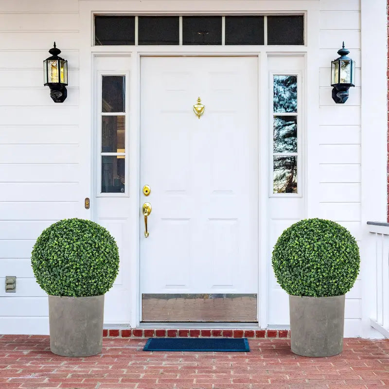 Set of Two 16-Inch Faux Boxwood Topiaries  Compact Round Hedge Balls for Weddings &amp; Home Styling