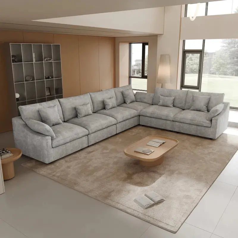 Large Linen Corner Sectional Sofa  Modular Living Room Couch Set