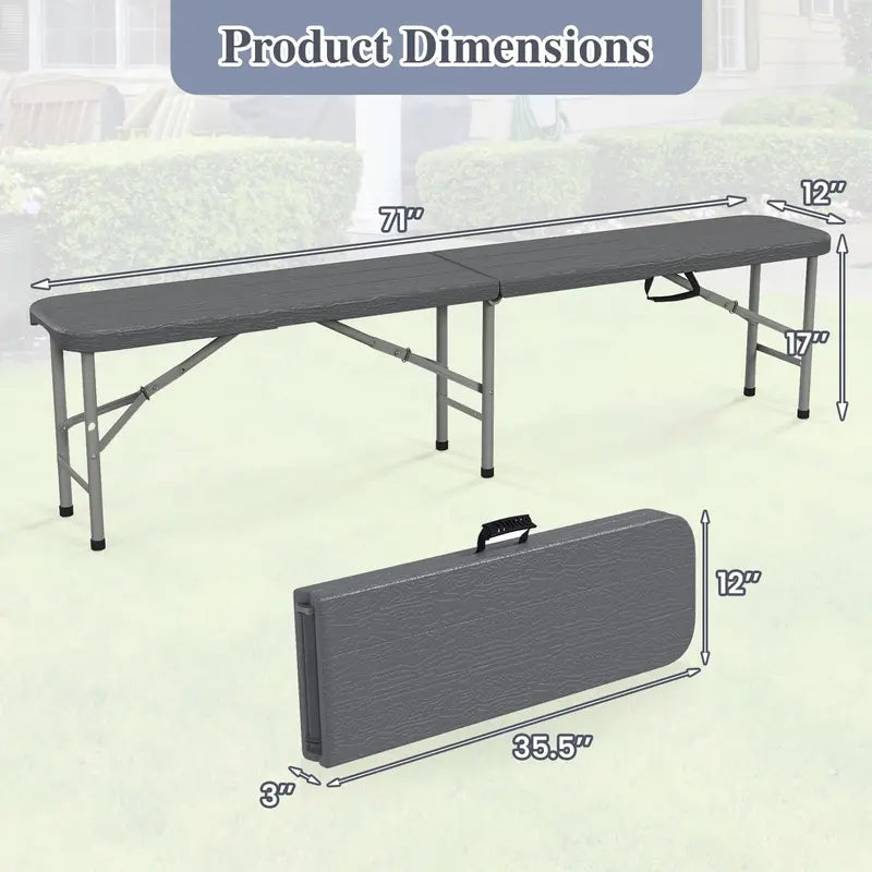 6-Foot Portable Picnic Set — HDPE Wood-Grain Folding Table & Benches (3-Piece)