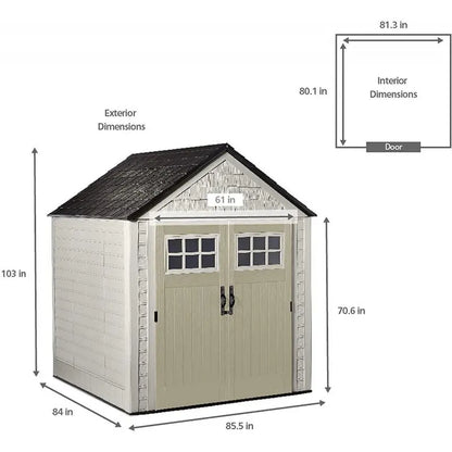 Rubbermaid 7′ x 7′ Weather-Resistant Resin Garden Shed  Sand Finish with Windows