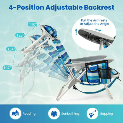 High-Capacity Backpack Folding Chair  330 lb Support, Four-Position Recline & Adjustable Headrest