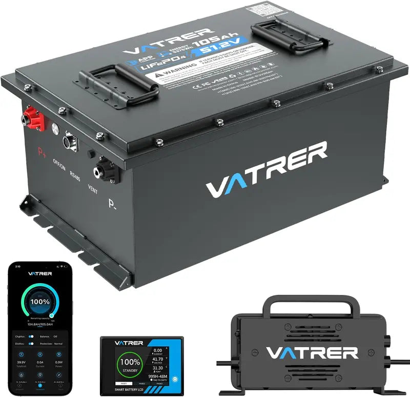48V 105Ah Lithium Iron Phosphate Battery  Smart BMS, Touchscreen Monitor & Bluetooth APP Control