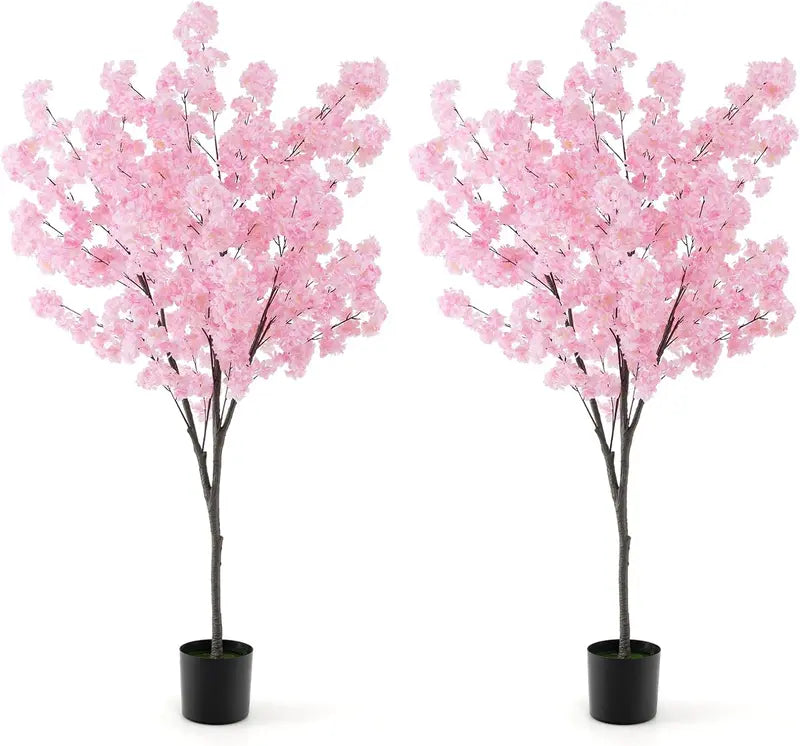 6.5-Foot Artificial Cherry Blossom Tree  Pink Blooming Faux Plant in Cement Planter