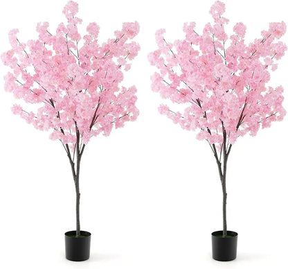 6.5-Foot Artificial Cherry Blossom Tree  Pink Blooming Faux Plant in Cement Planter