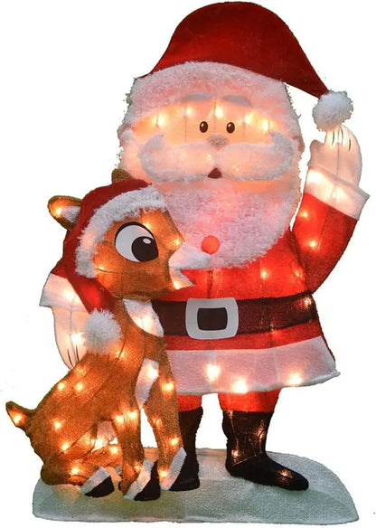 ProductWorks Santa & Rudolph 2D Outdoor Christmas Decoration with 70 Lights, Fabric & Metal, Incandescent