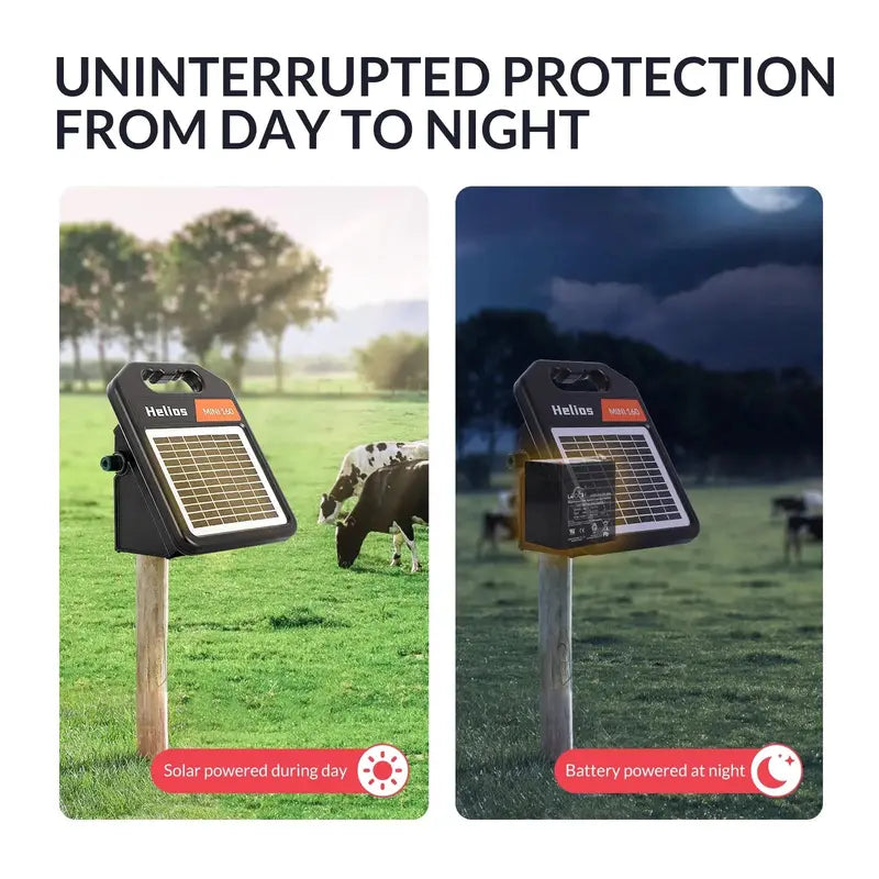 Andmon Solar-Powered Electric Fence Charger — 10-Mile Range, Dual Day/Night Mode for Livestock or Property Security