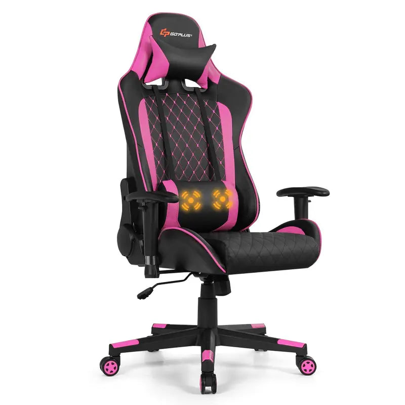 Adjustable Massage Gaming Chair  Reclining Backrest, Height-Adjustable Seat & Armrests