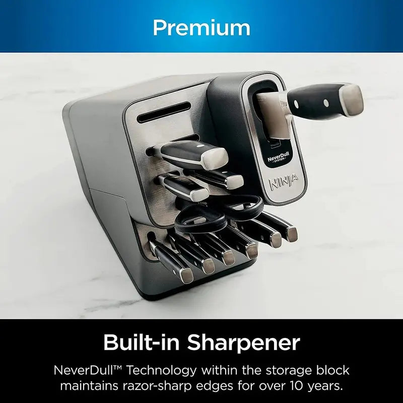 Ninja Foodi NeverDull 17-Piece Knife Block Set  Stainless Steel Knives with Built-In Sharpener