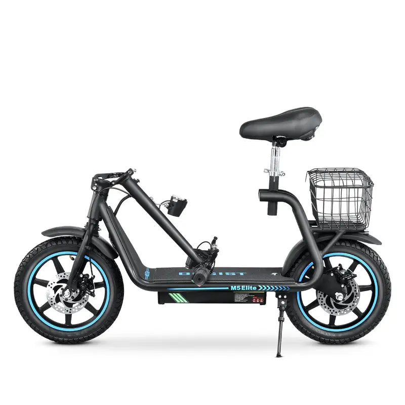 BOGIST M5 Elite Electric Scooter for Adults  500W (800W Peak) Motor, 25 MPH Top Speed, 45 KM Range, Integrated Seat & Basket, Blue