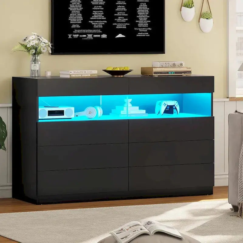 LED-Illuminated 8-Drawer Dresser  Modern Chest of Drawers with Soft-Close Glides