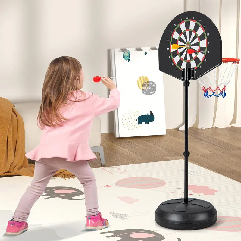 2-in-1 Toddler Basketball Hoop  Adjustable Goal with Integrated Dartboard and Fillable Base