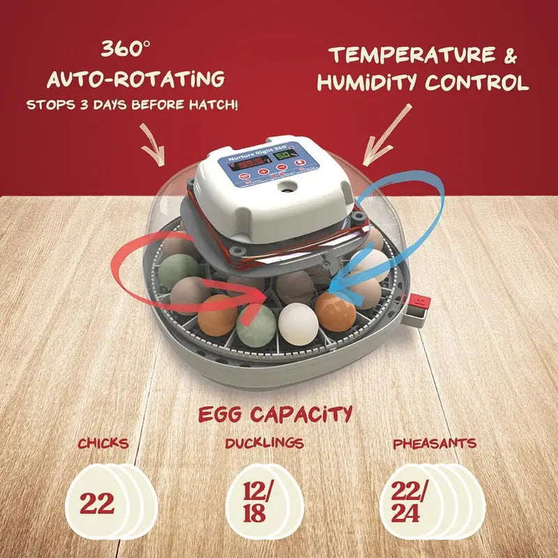 Automatic Egg Incubator  Holds 1222 Eggs, Digital Temp/Humidity Control, 360° Clear View Window, Built-In Turner