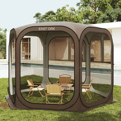 EAST OAK 10×10 FT Pop-Up Screen House Tent  Instant Setup Canopy with Carry Bag, Beige