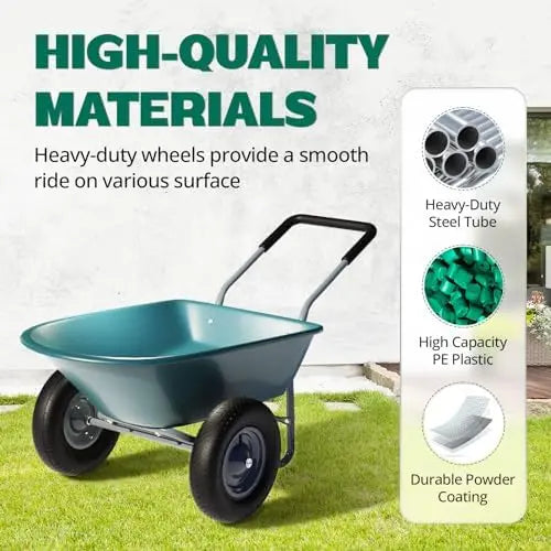 Heavy-Duty 2-Wheel Yard Wheelbarrow  330-Lb Capacity, 14″ Pneumatic Tires, Ergonomic Padded Handles, Easy Assembly