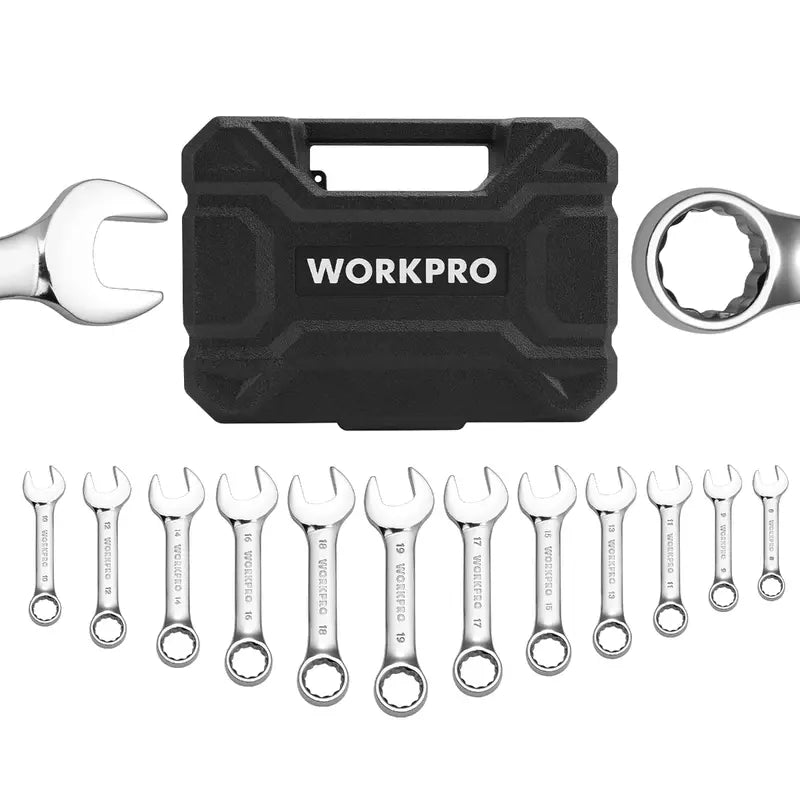WORKPRO 12-Piece Stubby Combination Wrench Set for Tight Spaces