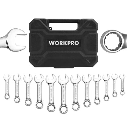 WORKPRO 12-Piece Stubby Combination Wrench Set for Tight Spaces