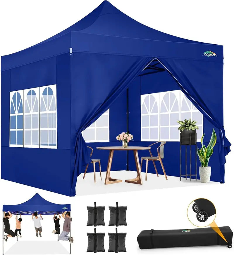 COBIZI 10×20 ft Commercial Pop-Up Canopy Tent  Heavy-Duty Frame, 6 Sidewalls, Wind/Waterproof Gazebo with Roller Bag