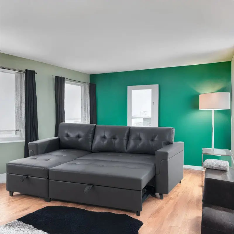 Reversible L-Shaped Sectional Sofa with Hidden Chaise Storage and Pull-Out Sleeper Function