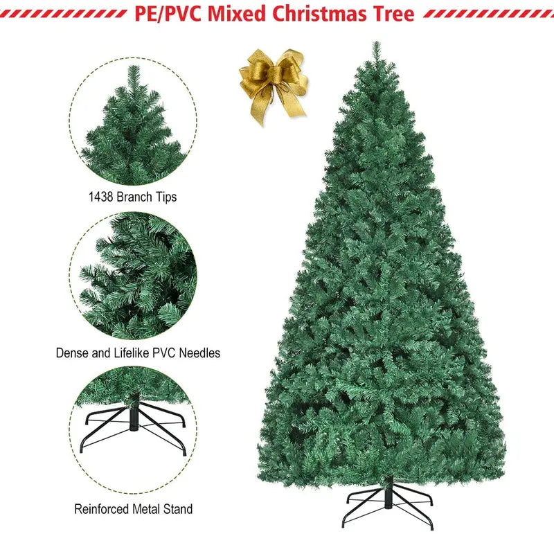 Auto-Spreading Pre-Lit PVC Spruce Christmas Tree with Hinged Branches