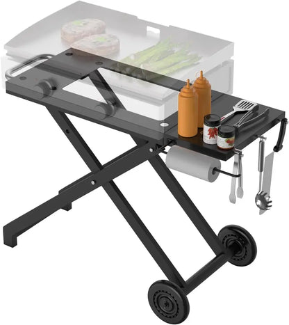 Folding Blackstone Griddle Stand  Portable 22″/17″ Grill Table with Wheels, Side Shelf & Compact BBQ Accessory System
