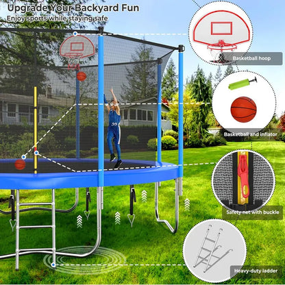 16-Foot Upgraded Trampoline with Enclosure Net and Adjustable Basketball Hoop