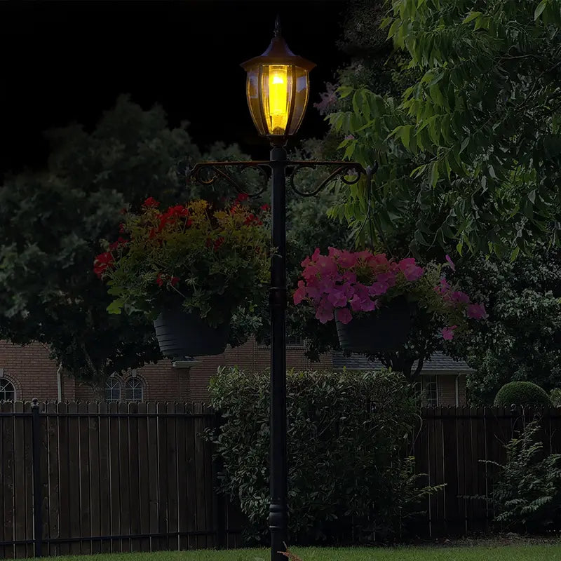 SunRay Cresmont Solar Lamp Post and Planter, with Hanger, Black, Single Head