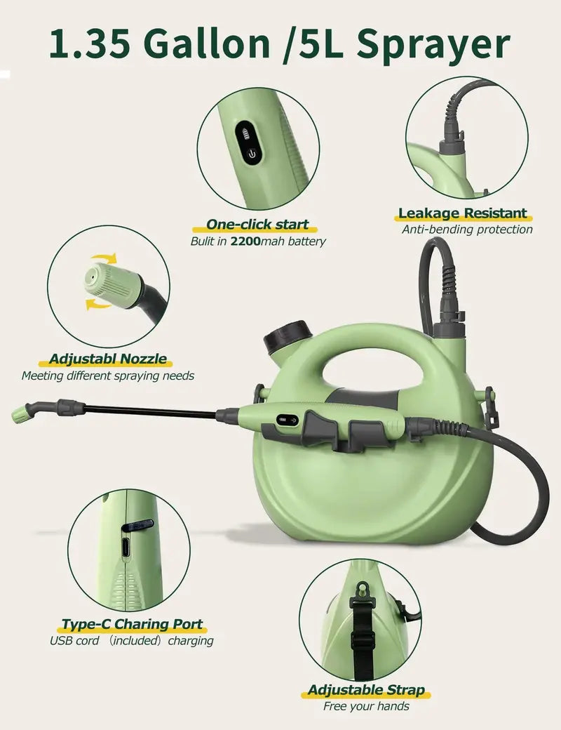 1.35-Gallon USB-Rechargeable Electric Sprayer  Telescopic Wand and Precision-Adjustable Nozzle for Targeted Application