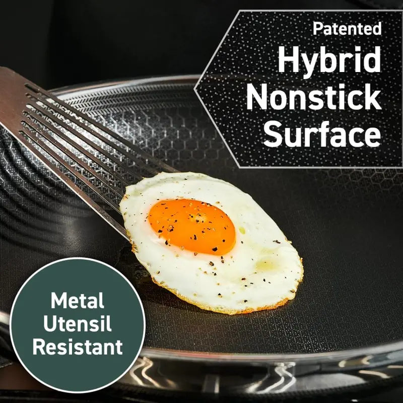 HexClad 12-Inch Hybrid Nonstick Frying Pan  Oven-Safe, Dishwasher-Safe, Glass Lid Included