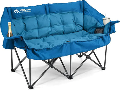 Double-Person Camping Loveseat  Oversized Padded Folding Outdoor Chair for Two, Beach & Lawn Ready